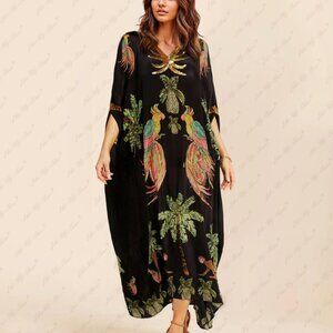 Unique Drop Shoulder Sleeve Coconut Tree Printed Dress  NWT